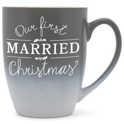 Elanze Designs Our First Married Christmas Two Toned Ombre Matte Gray and White 12 ounce Ceramic Stoneware Coffee Cup Mug