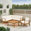 GDFStudio Abena Outdoor Acacia Wood 6 Seater Sectional Sofa and Club Chair Chat Set with Cushions - 2 of 4