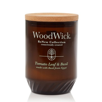 WoodWick ReNew Recycled Glass Tomato Leaf and Basil Candle13oz
