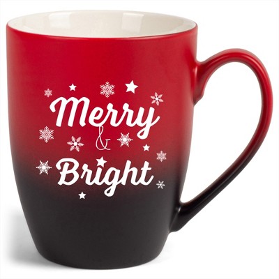 Elanze Designs Merry & Bright Two Toned Ombre Matte Red and Black 12 ounce Ceramic Stoneware Coffee Cup Mug