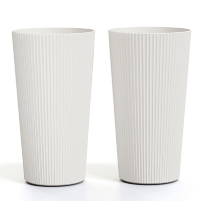 Bencmate Planter, Weather-Resistant Planter with Three Drainage Holes, Tall Flower Pot for Patio Porch Entryway, 2PCS, White, 13"*13"*23.6"