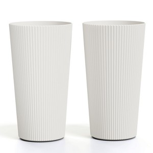 BENCMATE Planter, Weather-Resistant Planter with Three Drainage Holes, Tall Flower Pot for Patio Porch Entryway, 2PCS, White, 13 - 1 of 4
