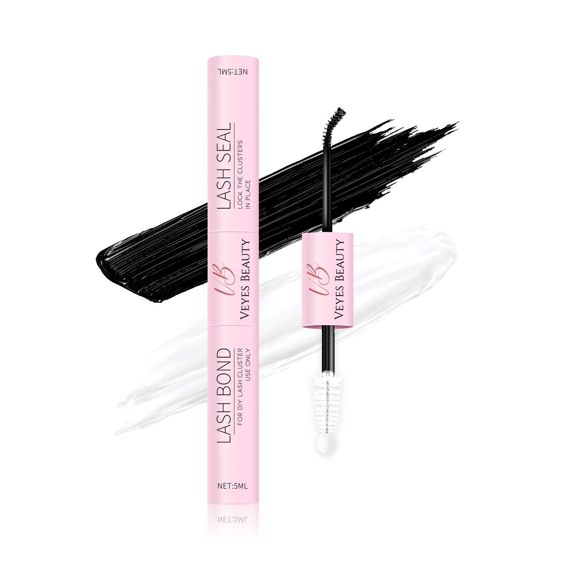 VEYES Lash Bond and Seal Waterproof VEYELASH 2 in 1 Cluster Lash Glue for Eyelash Extensions Long Lasting Self-Application at Home 5ml+5ml