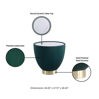 Green Ridged Metal and Stone Accent Table Set