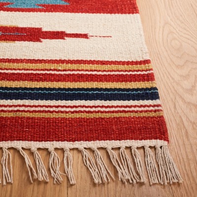 Handmade Red and Beige Wool Flat Woven 3' x 5' Area Rug