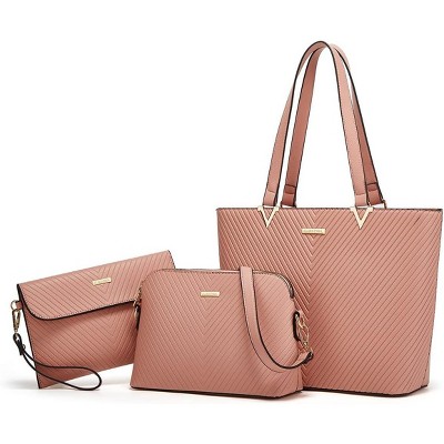 Paaaawaters Women Fashion Synthetic Leather Handbags Tote Bag Shoulder Bag Top Satchel Purse Set 4pcs