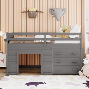 YOOCOZZ Twin Size Loft Bed with One Shelf and Three Wide Drawers - 1 of 4
