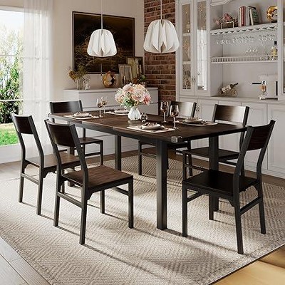 SweDrea 7 Pieces Espresso Dining Table & Chairs Set for 4-6