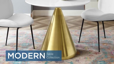 Gold and White Square Dining Table with Conical Base