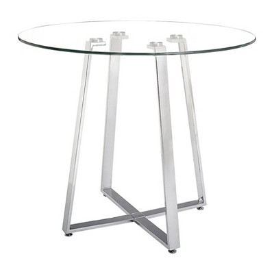40" Modern Round Tempered Glass and Chromed Steel Counter Height Table - ZM Home