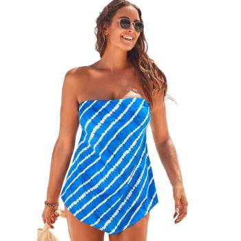 Swimsuits For All Women's Plus Size Longer Length Bandeau Flyaway Tankini  Top, 16 - Royal : Target