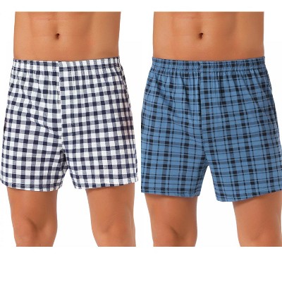 INSPIRE CHIC Men's 2 Pack Elastic Waistband Plaid Pattern Underwear Boxer Shorts