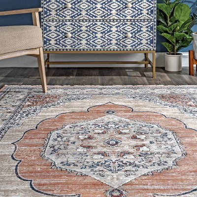Makenna Beige and Orange Medallion 5' x 7' Area Rug