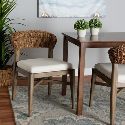 bali & pari Chloe Modern Bohemian Walnut Brown Finished Mahogany Wood and Natural Rattan Dining Chair