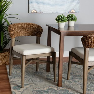 bali & pari Chloe Modern Bohemian Walnut Brown Finished Mahogany Wood and Natural Rattan Dining Chair - 1 of 4