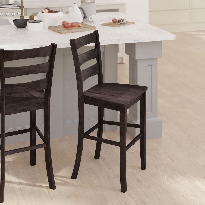 Emma and Oliver Set of 2 Classic Wood Dining Stool with Ladderback Design, 4 of 12