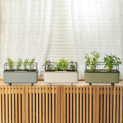 Sage Green Recycled Plastic Self-Watering Herb Planter Set with Trellis