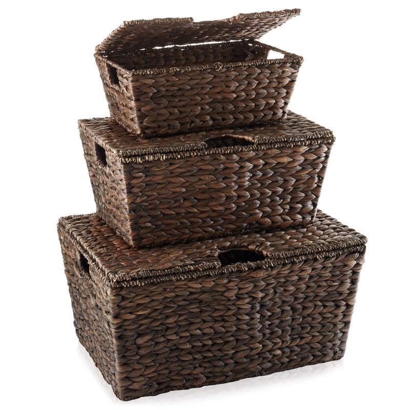 Casafield Water Hyacinth Lidded Storage Basket Sets,  Multipurpose Organizer Totes with Tapered Bottoms, 3 of 8