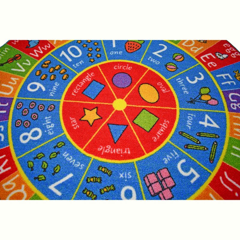 KC CUBS Boy & Girl Kids ABC Alphabet, Numbers & Shapes Educational Learning & Fun Game Play Nursery Bedroom Classroom Round Rug Carpet, 4 of 6