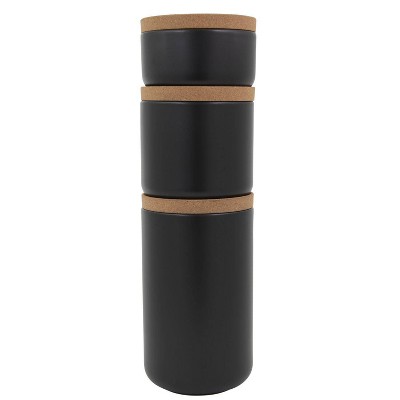 Kamenstein 3pc Canister Set Black: Kitchen Storage & Organizers, Ceramic with Cork, Utensil Holder, Lifetime Warranty — фото 2