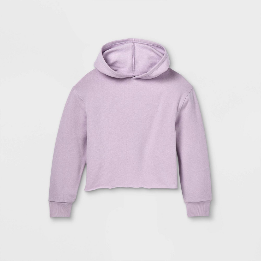 Size Medium (7/8) Kids' Fleece Raw Edge Hoodie,  Light Purple