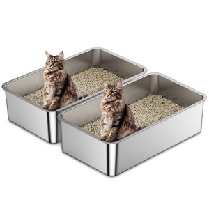 2 Pack Large Stainless Steel Litter Box 23.4" L x 15.6" W x 6" H, XL Metal Cat Litter Boxes, Odor Resistent, Non-Sticky, Easy to Clean - 1 of 4