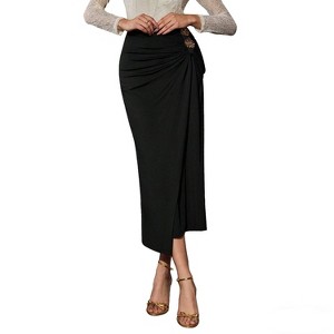 Women's Ruched Midi Pencil Skirt - High Waist Wrap Skirt with Decorative  Buttons Black S : Target