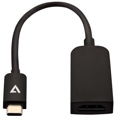 V7 Black USB Video Adapter USB-C Male to HDMI Female Slim - 3.94" HDMI/USB A/V Cable for MacBook, PC, Monitor, TV, Audio/Video Device