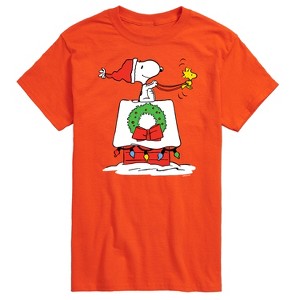 Men's - Peanuts - Snoopy & Woodstock House Sleigh Short Sleeve Graphic T-Shirt - 1 of 4