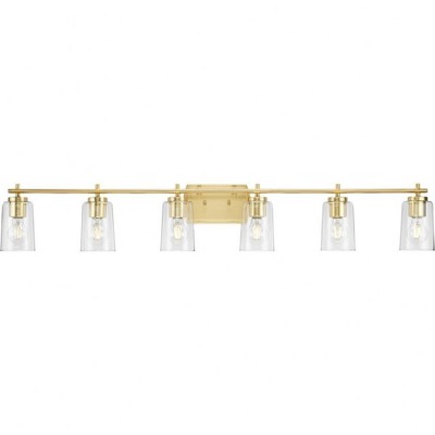 Progress Lighting Adley 6-Light Vanity Light, Satin Brass, Clear Glass Shades