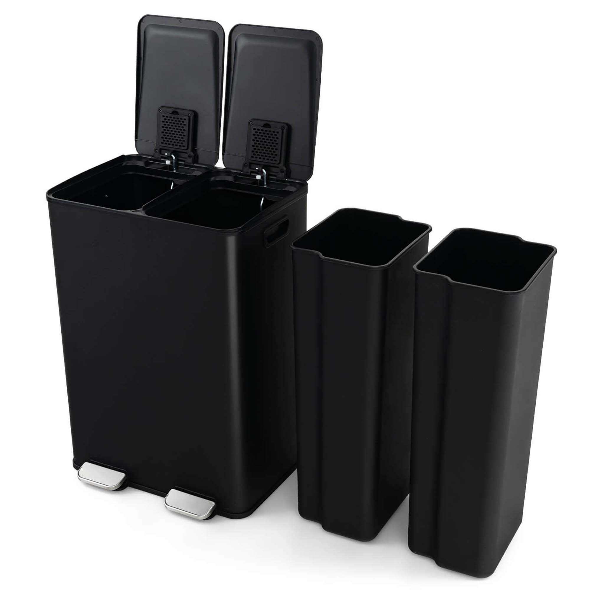 Costway 16 Gallon Dual Step Trash Can Recycle Bin Stainless Steel Bucket Pedal Black