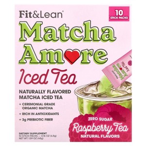 Fit & Lean Matcha Amore Iced Tea, Raspberry Tea, 10 Stick Packs, 0.16 oz (4.5 g) Each - 1 of 3