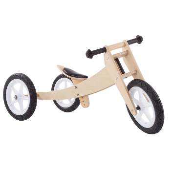 Toy Time Kids' 3-in-1 Convertible Ride-On Balance Bike - Natural Wood