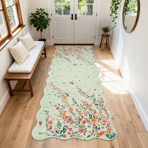 Modern Washable Area Rug, Soft Floral Floor Carpet with Non Slip Backing, Low Pile Stain Resistant Foldable Floor Mat for Living Room, Black - 1 of 4