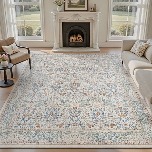 MontVoo Vintage Floral Soft Washable Rug - 1 of 4