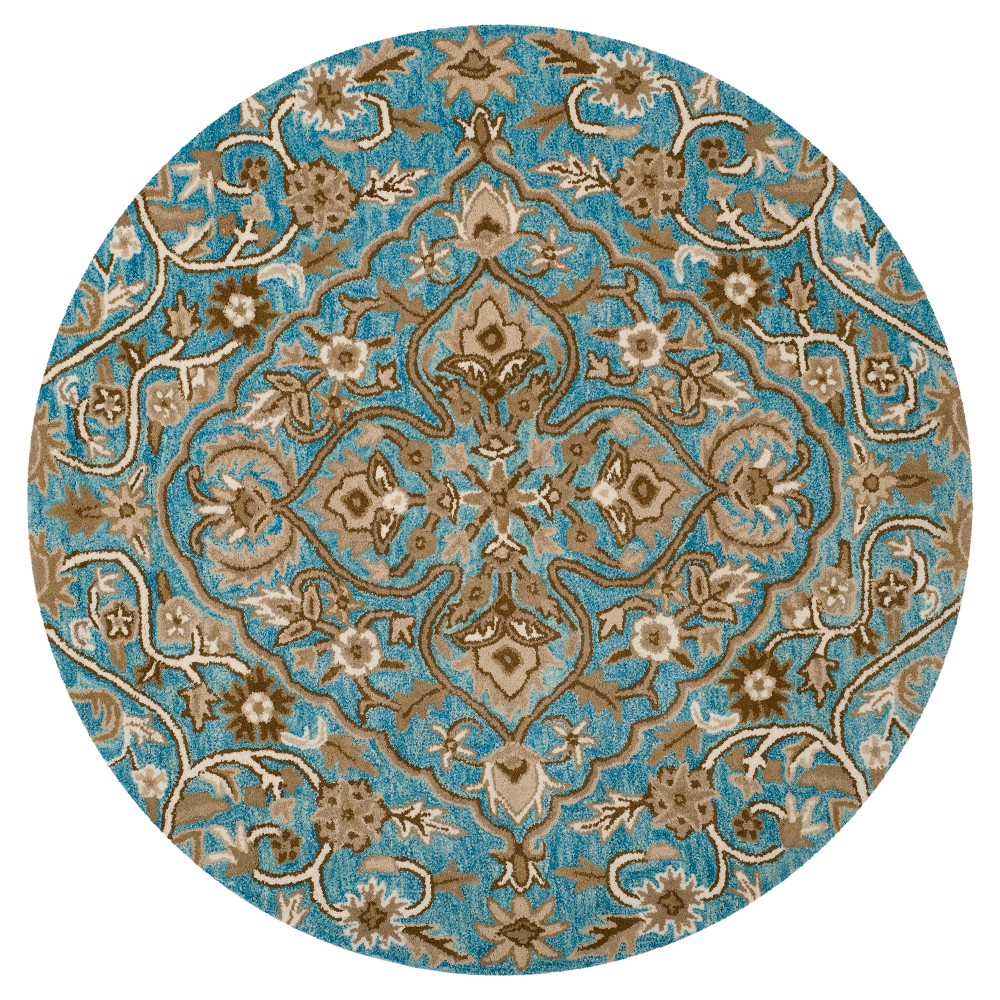 Blue/Taupe Botanical Tufted Round Area Rug - (5' Round) - Safavieh