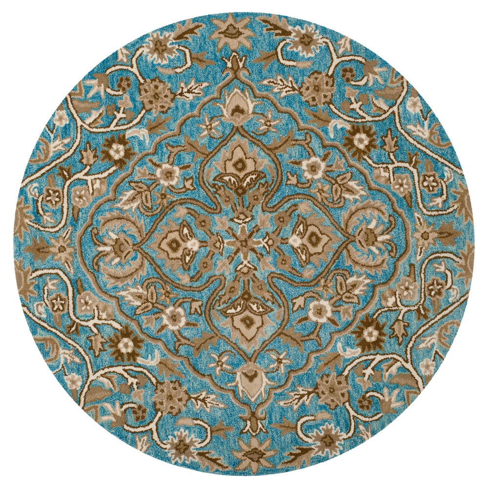 Blue/Taupe Botanical Tufted Round Area Rug - (5' Round) - Safavieh