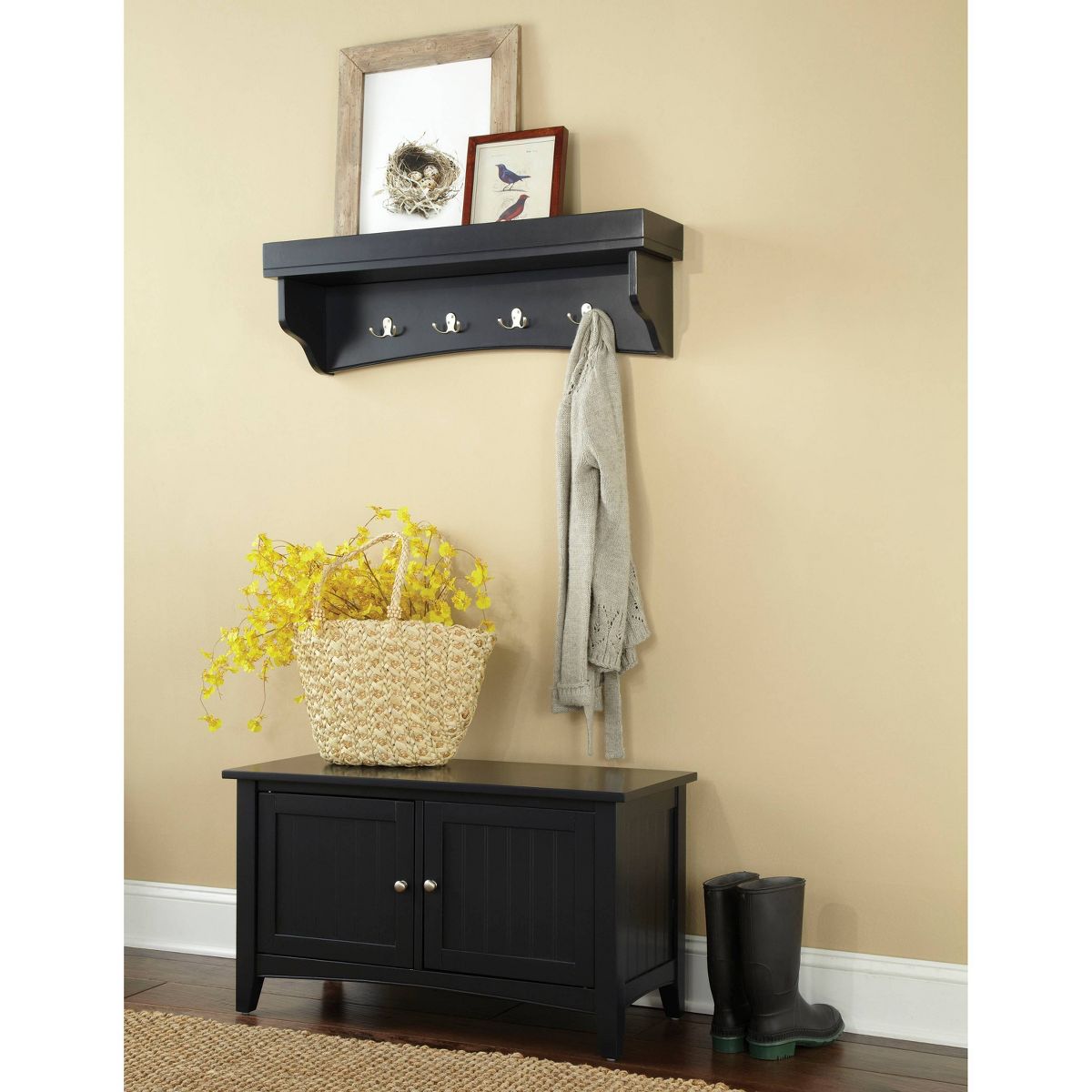 Shaker Cottage Tray Shelf Coat Hook with Cabinet Bench Charcoal Gray - Alaterre Furniture: Wall-Mounted, Storage Organizer - thumbnail 3