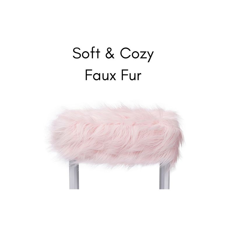 BirdRock Home Rectangular Pink Faux Fur Foot Stool Ottoman with White Legs, 2 of 3