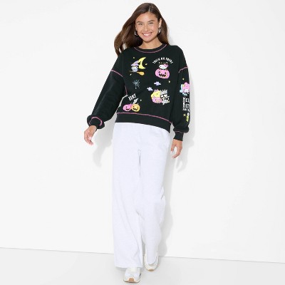 Women's Hello Kitty Halloween Graphic Sweatshirt - Black