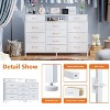 55" W Dresser for Bedroom with LED Lights and Power Outlets White Large 12 Storage Drawers Long Fabric Chests Dressers with 2 Shelves Metal Frame - 4 of 4