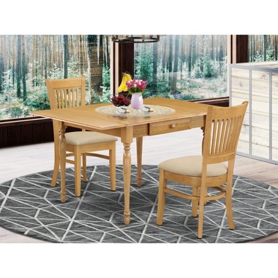 East West Furniture  3Pc Dining Table Set Includes a Wood Dining Table and 2 Kitchen Chairs with Solid Wood Seat Drop Leaf Table with Slat Back Chairs