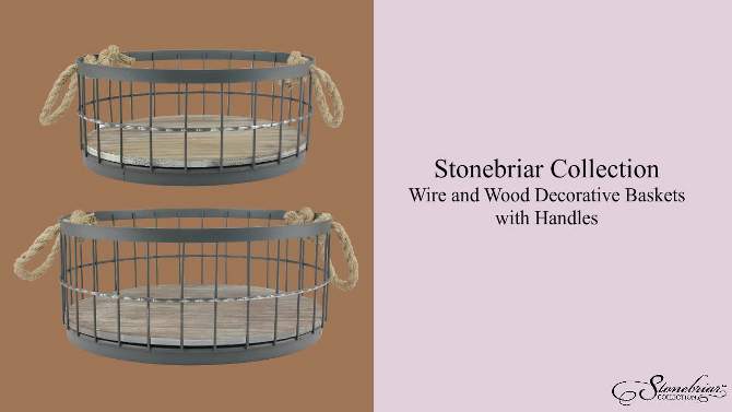 2pc Round Rustic Wood and Metal Basket Set Brown - Stonebriar Collection, 2 of 9, play video