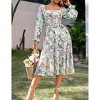 Women's Square Neck Floral Midi Dress Casual Ruffle Long Sleeve Party Dresses - 4 of 4