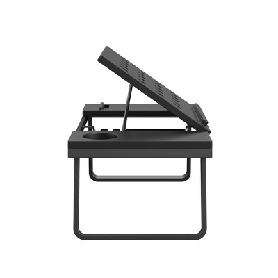 Black Steel Folding Lap Desk with Cup Holder