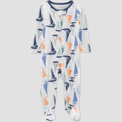 Image of Carter's Just One You®️ Baby Boys' Sailboat Footed Pajama - Blue/White 3M