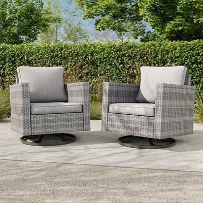 Sonkuki 2-Piece Patio Chair Set Brown Rattan Swivel Rocking Chair Set, Outdoor Furniture PE Wicker Set