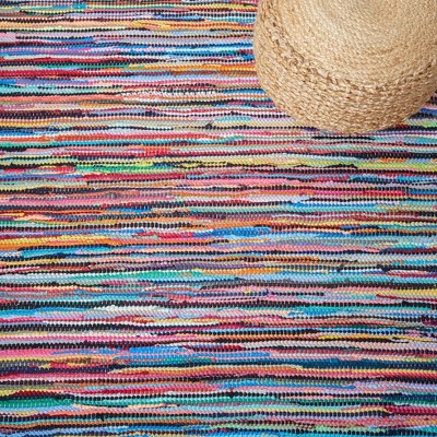 Handmade Striped Multicolor Cotton Round Area Rug, 4' x 6'