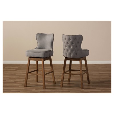 Gray Walnut Upholstered Swivel Bar Stools Set of 2