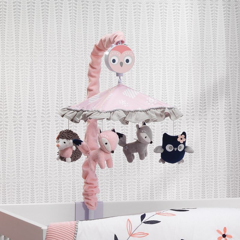 Lambs & Ivy Forever Friends Pink/Gray Woodland Owl/Fox Musical Baby Crib Mobile, 5 of 7